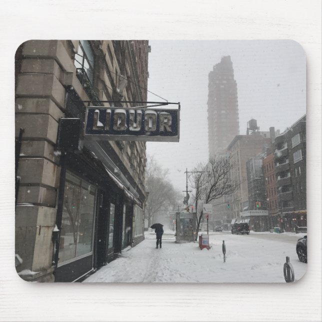 Mousepad Columbus Avenue Liquor Store NYC Snowstorm Winter (Frente)