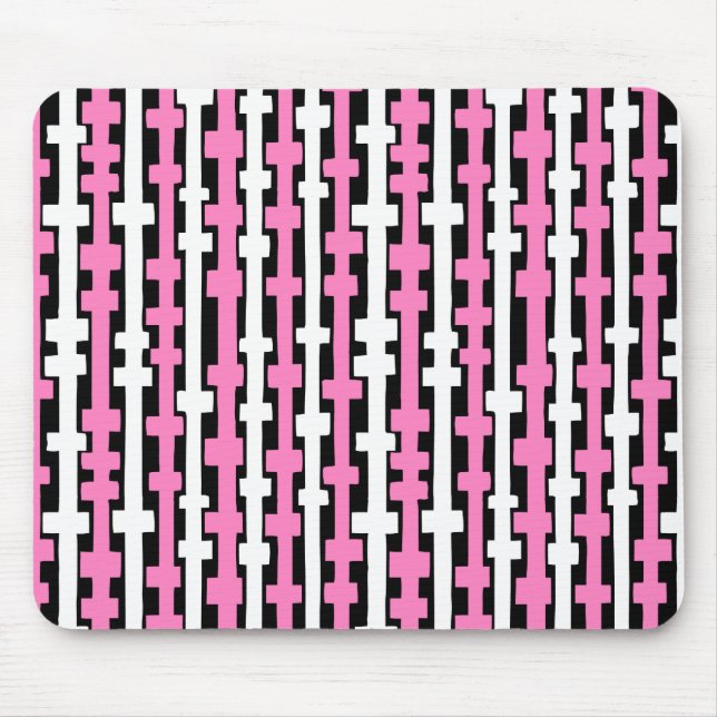Mousepad Colunas abstrato - Branco e Rosa em Preto (Frente)