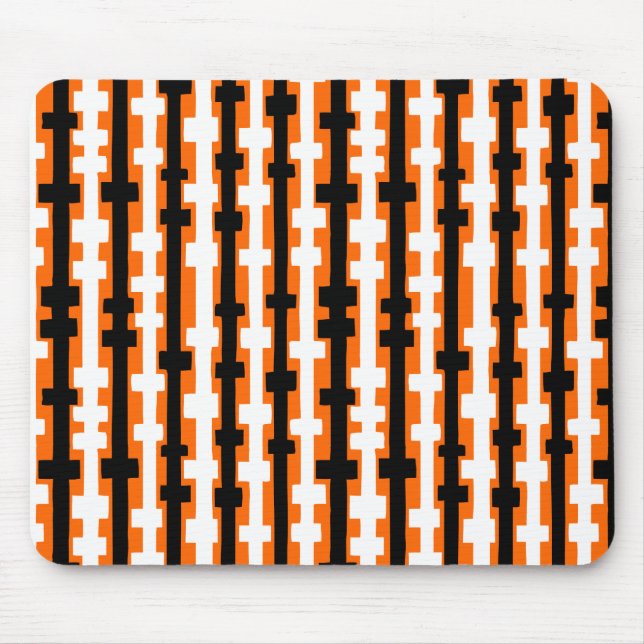 Mousepad Colunas abstrato - Preto e Branco em Laranja (Frente)