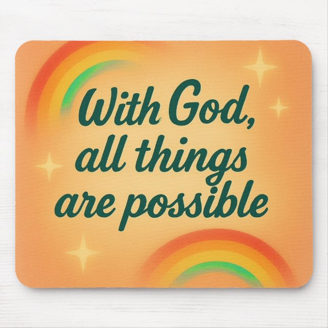 Mousepad com Deus todas as coisas são possíveis fé cristã (Frente)