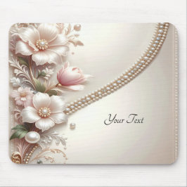 Mousepad com Enfeites Florais e Pérolas