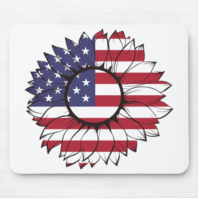 Mousepad com girassol da bandeira dos EUA, 4 de ju (Frente)