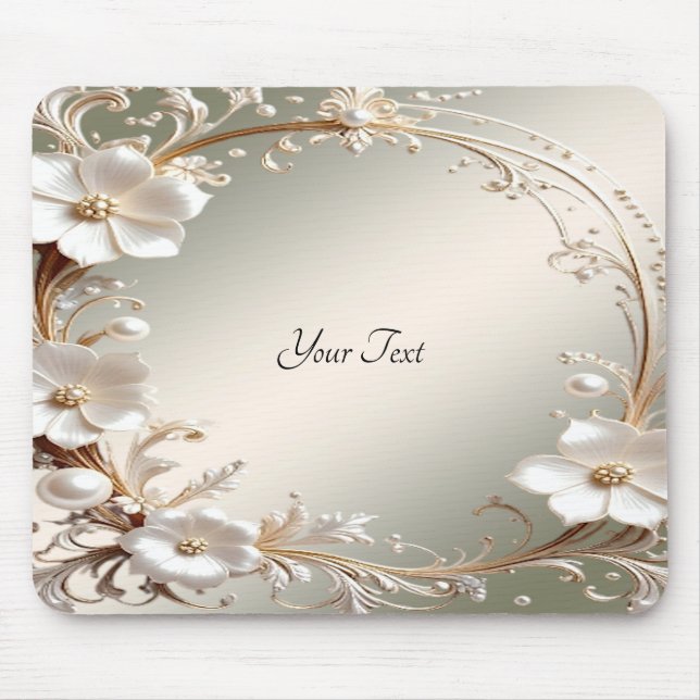 Mousepad com Moldura Floral Branca Ornamentada (Frente)