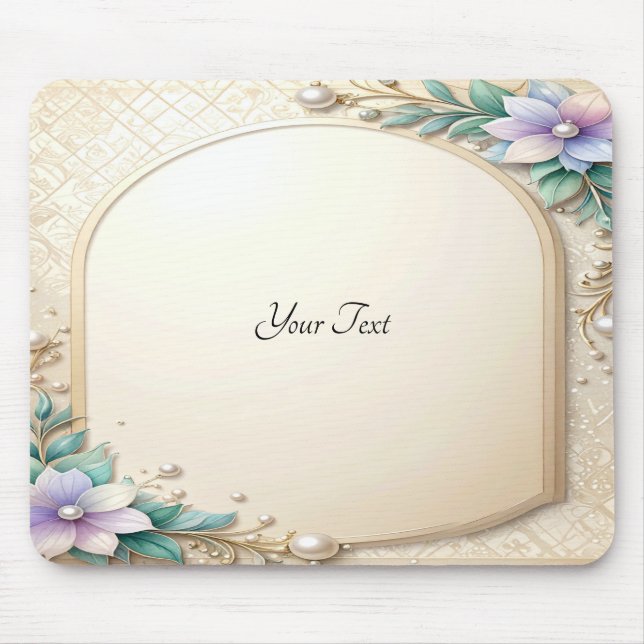 Mousepad com Moldura Floral Decorativa com Pérolas (Frente)