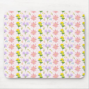 Mousepad com padrão botânico de flores silvestres