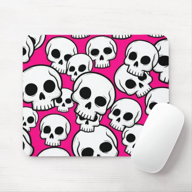 Mousepad com padrão de caveira rosa (Com mouse)