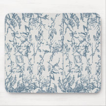 Mousepad com Padrão de Desenho Floral Azul Vintage