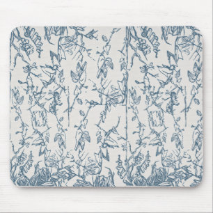 Mousepad com Padrão de Desenho Floral Azul Vintage