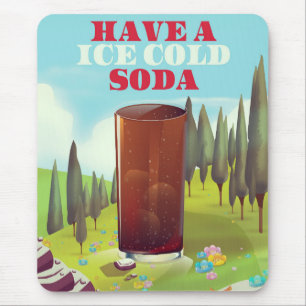 Mousepad Coma um anúncio de refrigerante gelado.