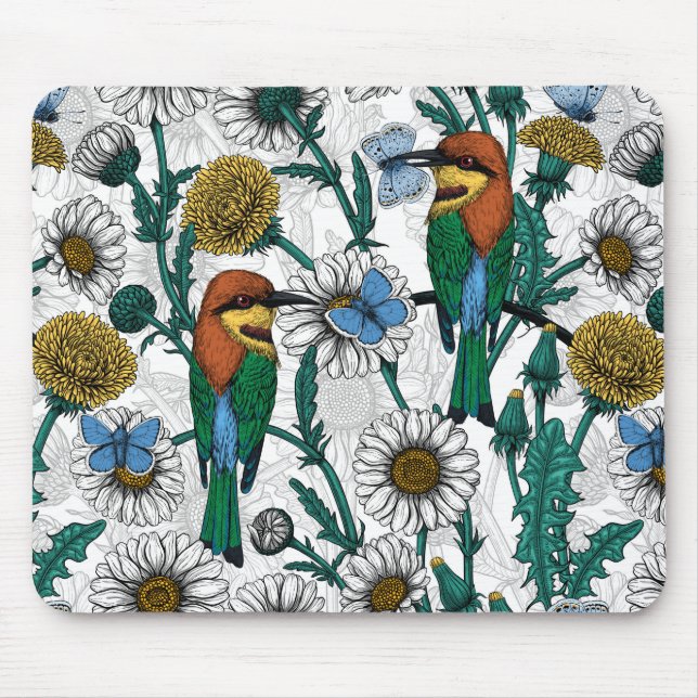 Mousepad Comedores de abelhas, borboletas azuis e margarida (Frente)