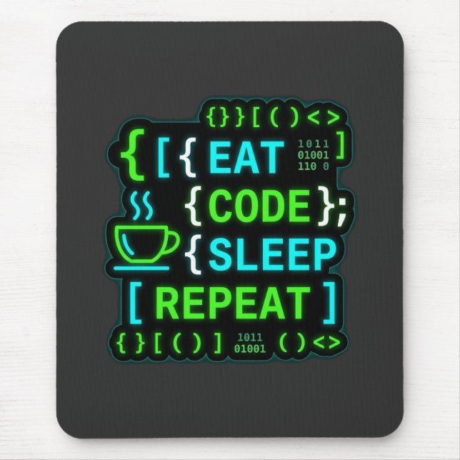 Mousepad Comer Codificar Dormir Repetir Humor de Programado (Frente)