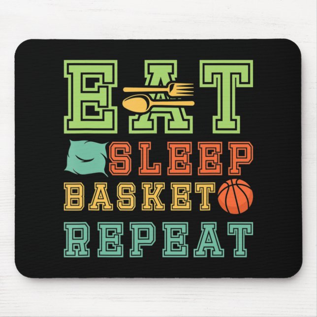 Mousepad Comer. Dormir. Basquete. Repetir. Jovens basqueteb (Frente)