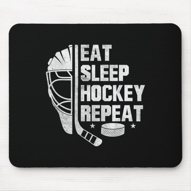 Mousepad Comer Dormir Hóquei Repetir Capacete de Goleiro St (Frente)