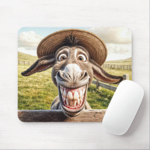 Mousepad Cômica Donkey Vestindo um chapéu de palha