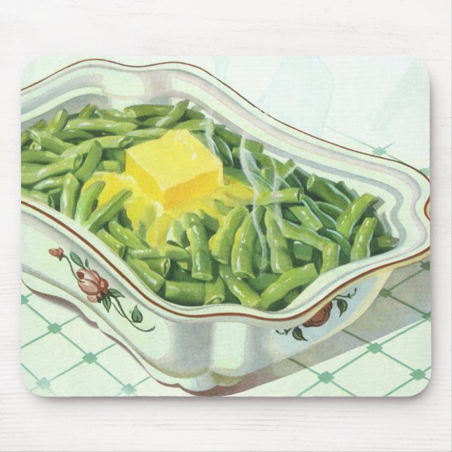 Mousepad Comida Antiga, Caçarola de Feijão Verde com Mantei (Frente)