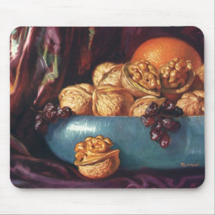 Mousepad Comida Antiga, Nozes e Frutas em uma Tigela Azul