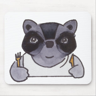 Mousepad Comida de cozinhar Jantada Cute Raccoon