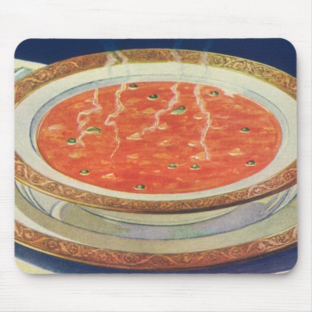 Mousepad Comida de vindima, Tigela Quente de Tomate com Erv (Frente)
