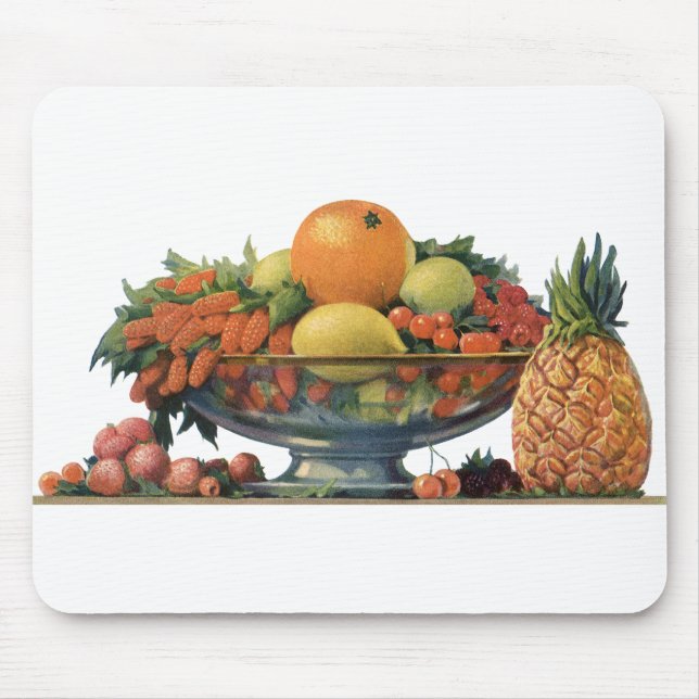 Mousepad Comida de vinheta, Fruta ordenada em uma tigela (Frente)