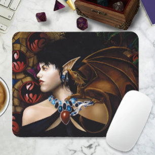 Mousepad Companheira Dragão Elfo Mística Borboleta Fantasia