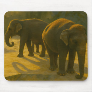 Mousepad Companheiros de ouro - Trio de Elefante na Luz Que