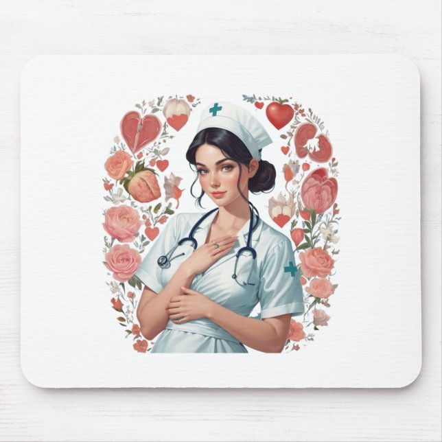 Mousepad Compassionate Nurse – Elegant Floral Art Illustrat (Frente)