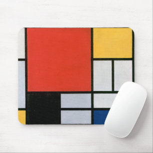 Mousepad Composição de Piet Mondrian Vermelho Amarelo Azul