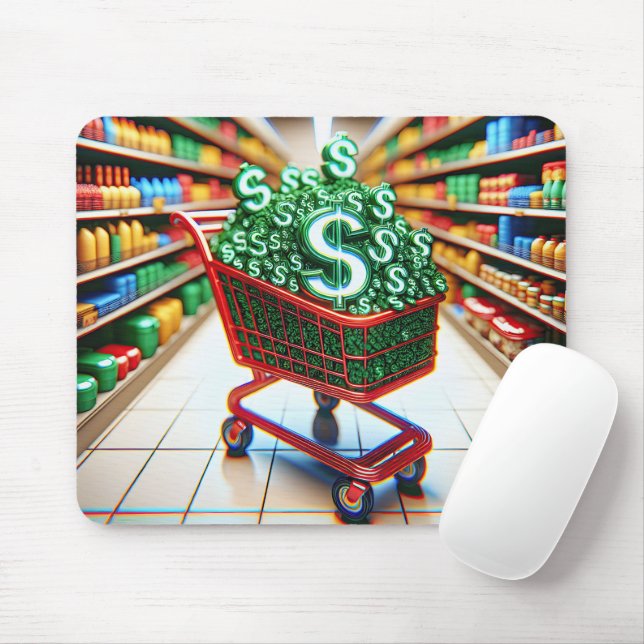 Mousepad Comprando Carrinho Com Sinais De Dólar (Com mouse)