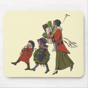 Mousepad Compras de Natal Vintage Diversão em Família