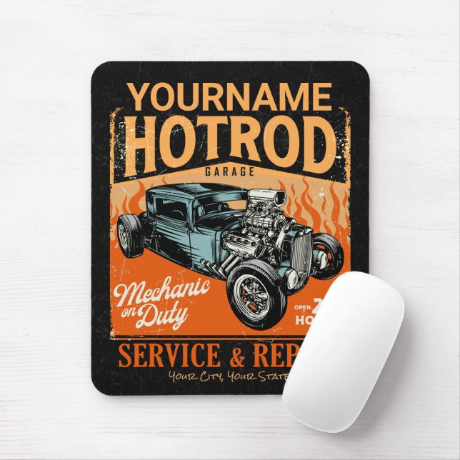 Mousepad Compro Mecânico NOME Personalizado da Garagem de H (Com mouse)