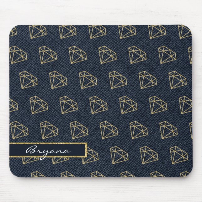 Mousepad Computador Glamour Dourado e Azul Denim & Diamonds (Frente)