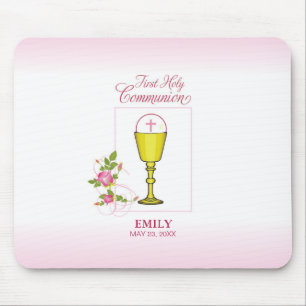 Mousepad Comunhão santamente do rosa da menina primeiro,