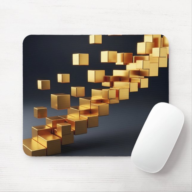 Mousepad Conceito de Crescimento de Cubos Dourados Geométri (Com mouse)