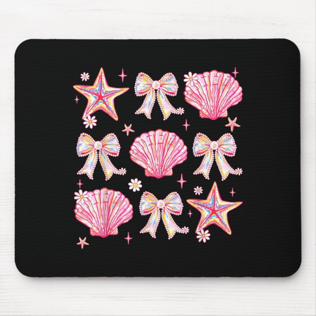 Mousepad Concha de Laço Coquete de Verão Rosa Vibrações de  (Frente)