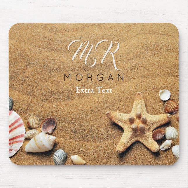 Mousepad Conchas de Areia e Mar, Nome de Escritura e Monogr (Frente)