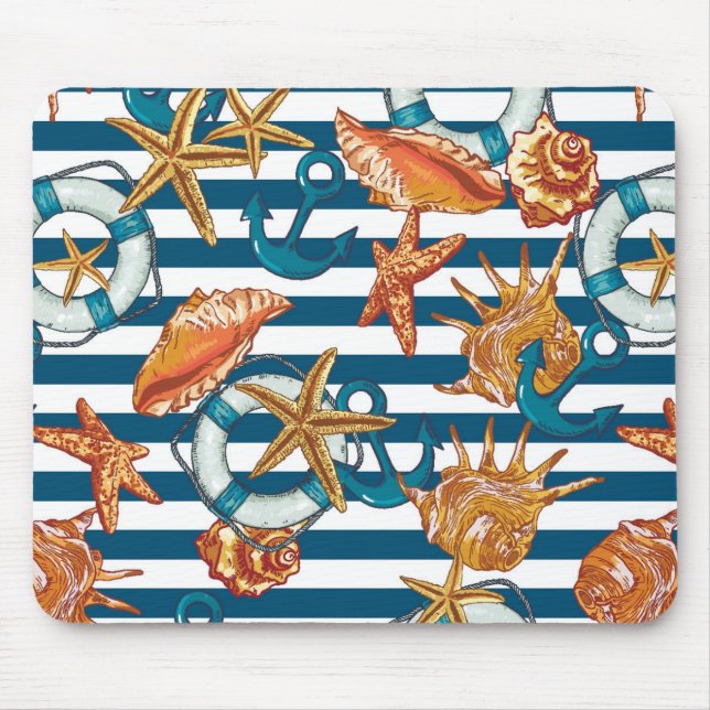 Mousepad Conchas E Padrões De Âncora (Frente)
