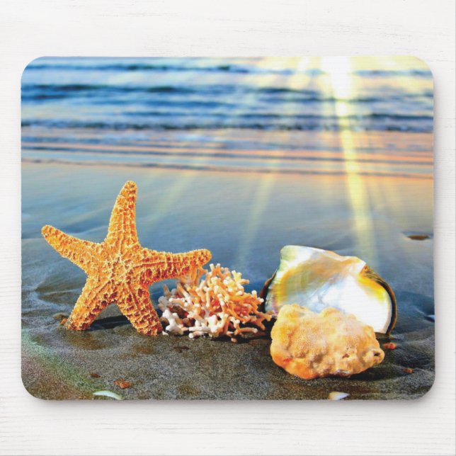 Mousepad Conchas marítimas e estrelas-do-mar na praia (Frente)