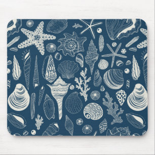 Mousepad Conchas marítimas em azul escuro