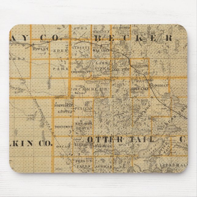 Mousepad Condados de Clay, Wilkin, Becker, Minnesota (Frente)