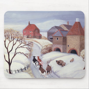 Mousepad Conduzindo vacas em casa na neve