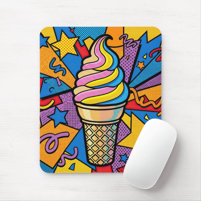 Mousepad Cone de Sorvete de Arte Pop Retro (Com mouse)