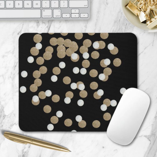 Mousepad conetti de ouro preto brilhante minimalista (minimalist glitter black champagne gold confetti mouse pad)