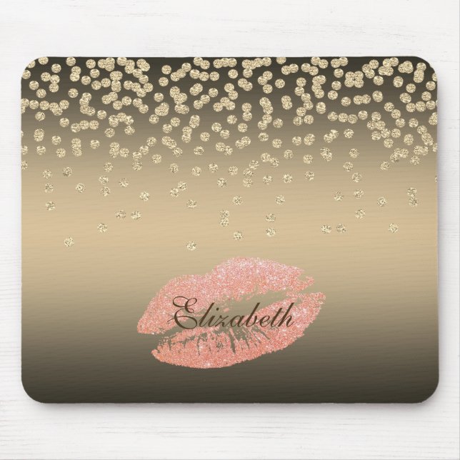 Mousepad Confeite de Folha Brilhante ou Diamante, Lábios-Pe (Frente)