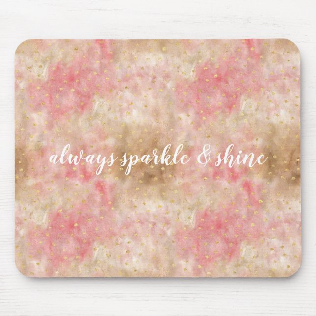 Mousepad Confete de Aquarela Rosa Bronze Dourado (Frente)