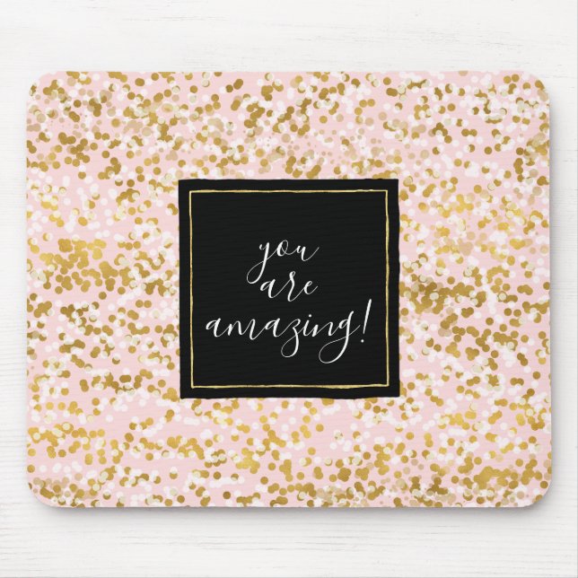 Mousepad Confete Rosa Branco Dourado (Frente)