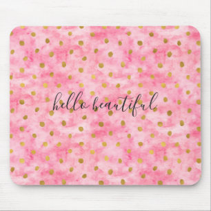 Mousepad Confetes cor-de-rosa chiques do ouro da aguarela