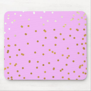 Mousepad Confetes de Pontos Rosa e Dourado Glamour Moderno