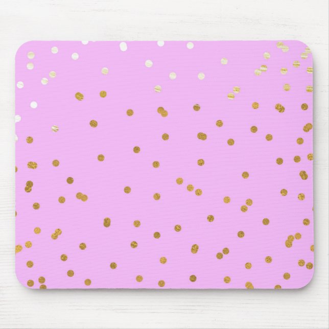 Mousepad Confetes de Pontos Rosa e Dourado Glamour Moderno (Frente)