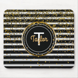 Mousepad Confetes Glam Dourados chiques preto e branco das