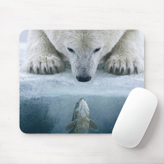 Mousepad Confronto entre Urso Polar e Peixe  (Com mouse)